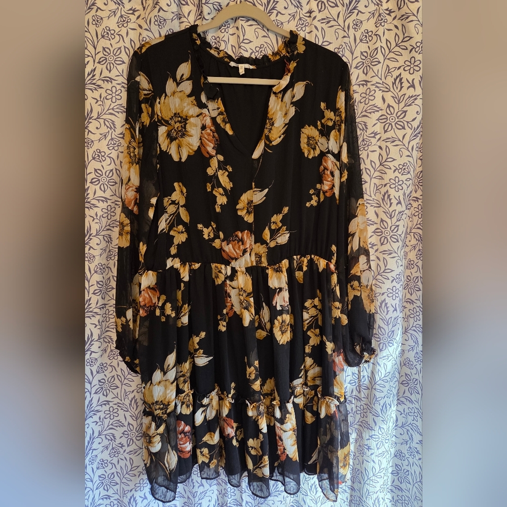 Maurices Black Dress with Yellow Floral Accents